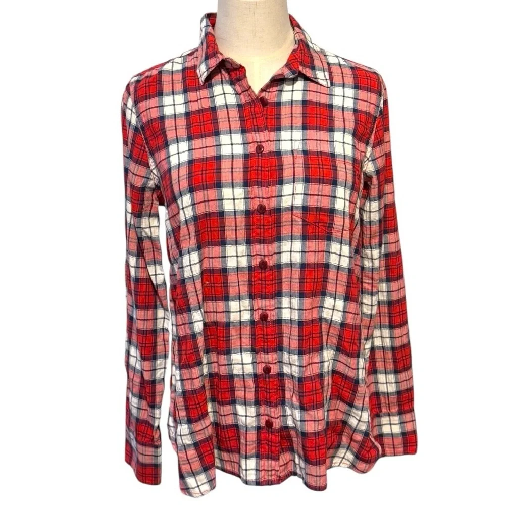 J.Crew Red Plaid Flannel Button Down Shirt Women’s Size 4 Long Sleeve Cotton